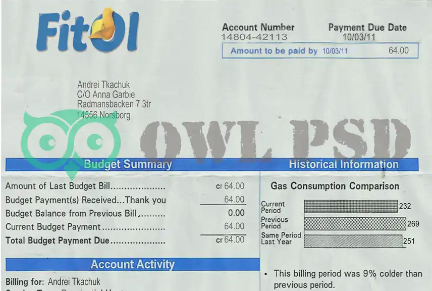 Sweden Fitol Gas Utility Bill Template