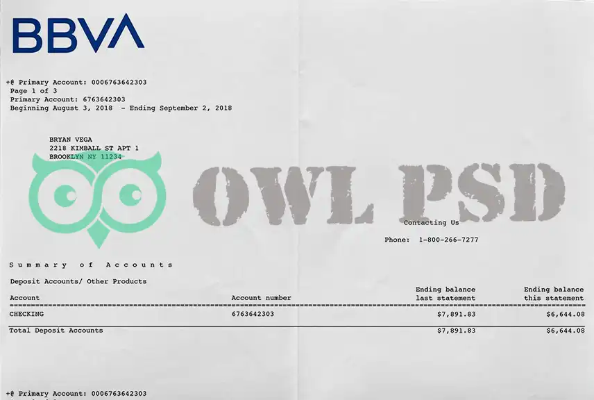 Spain BBVA Bank Statement Template