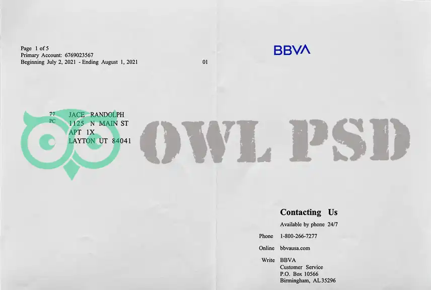 Spain BBVA Bank 2021 Statement Template