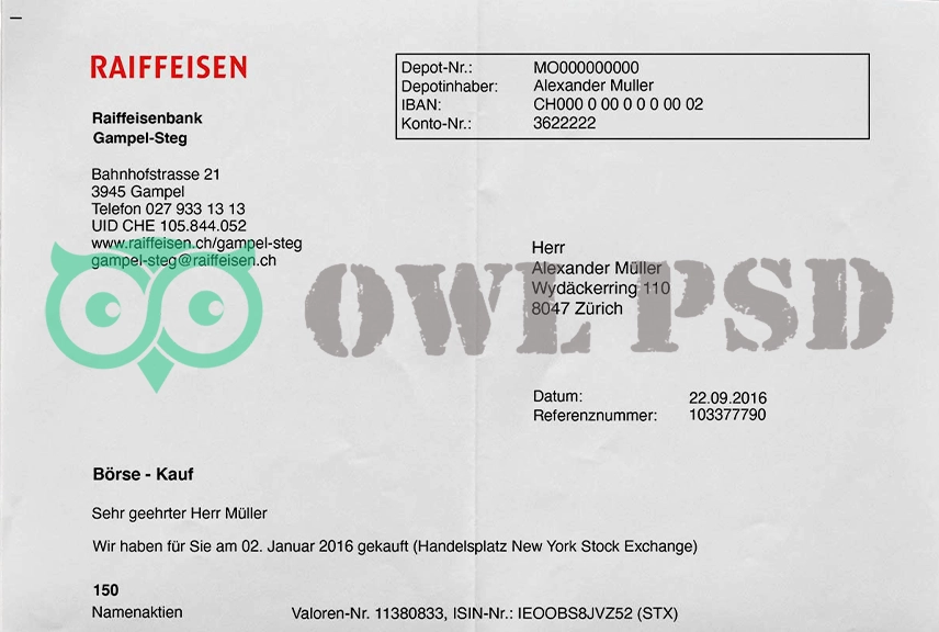 Switzerland Raiffeisenbank Ettiswil Utility Bill Template