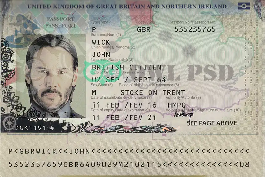 United Kingdom Passport Template 2019