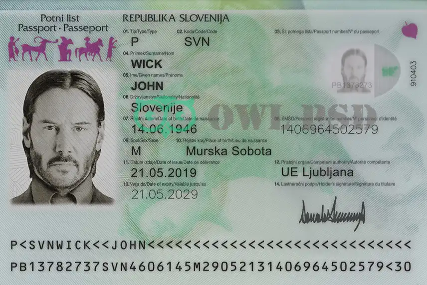Slovenia Passport Template 2016