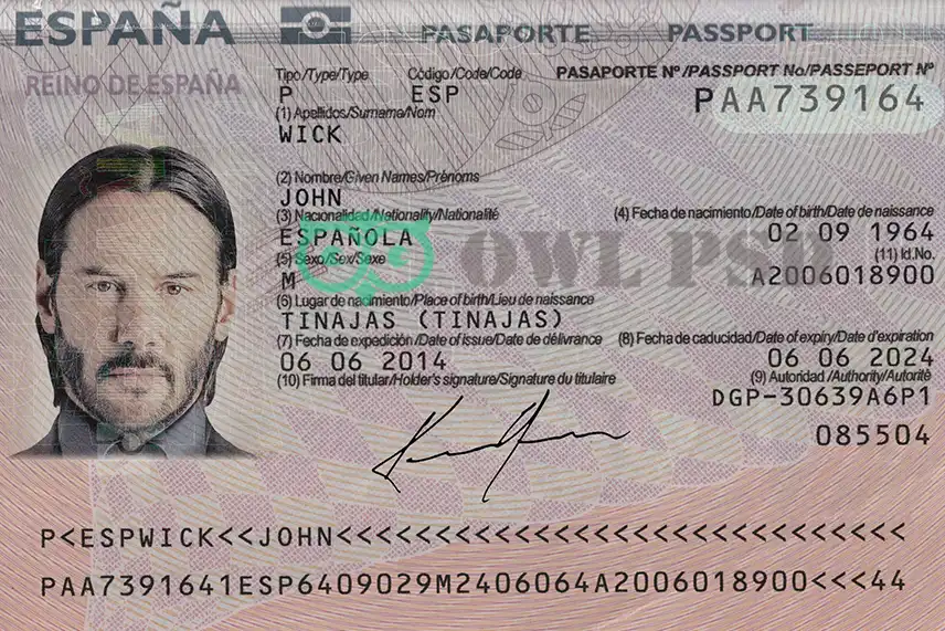 Spain Passport Template 2015