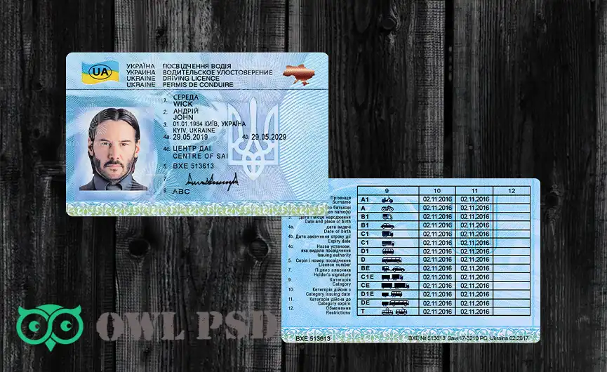 Ukraine Driver License Template 2016
