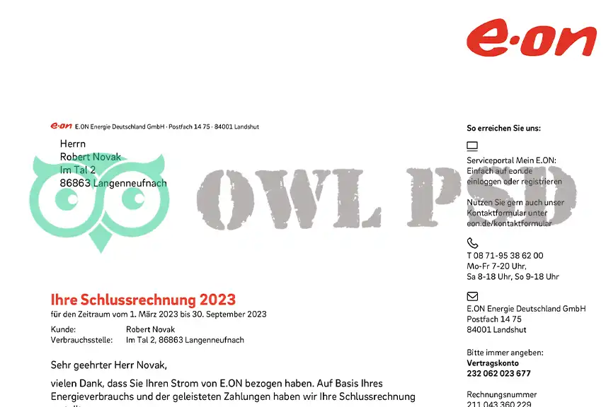 Germany E.ON Utility Bill Template