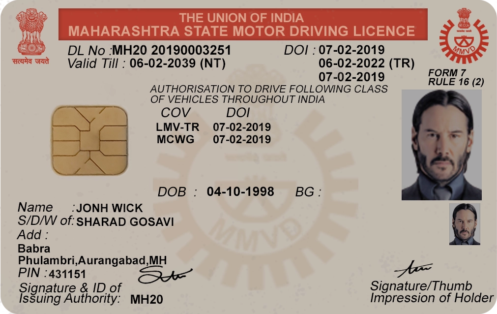 India Driver License Template