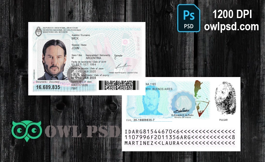 Argentina ID Card Template 2020