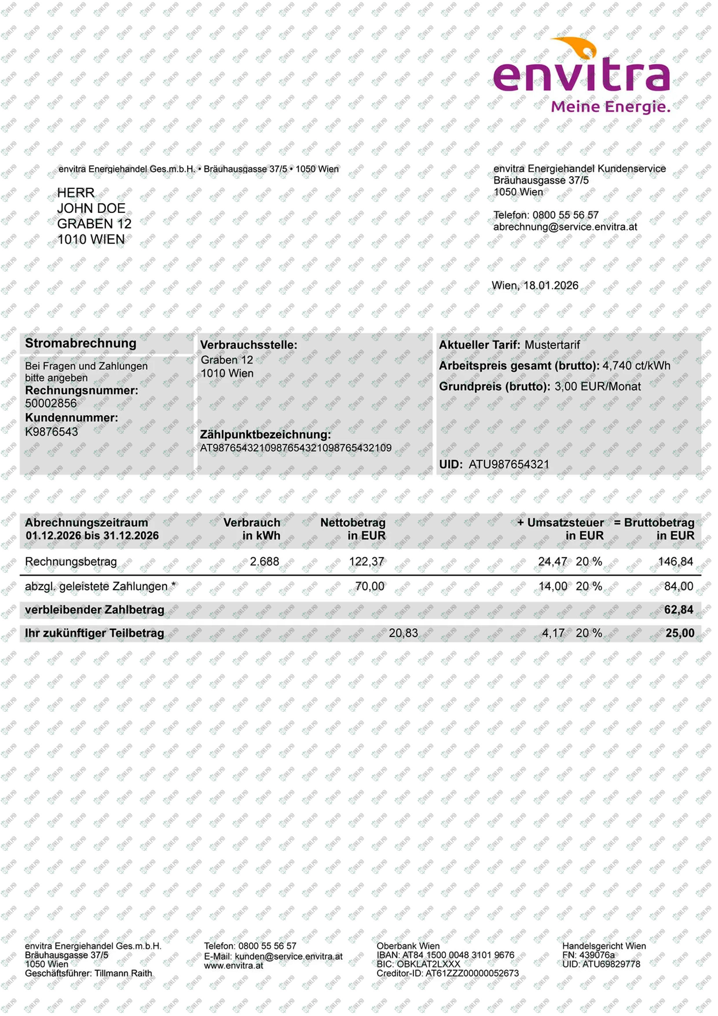 Austria Envitra Utility Bill Template