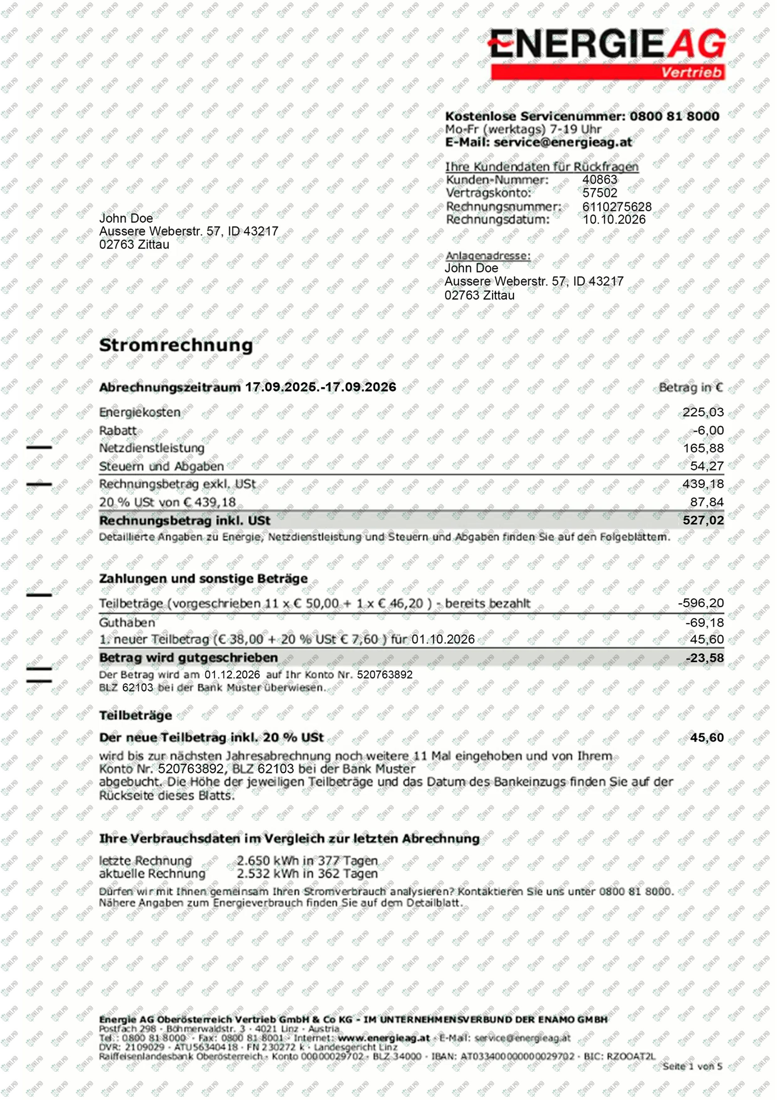 Austria Energie AG Utility Bill Template