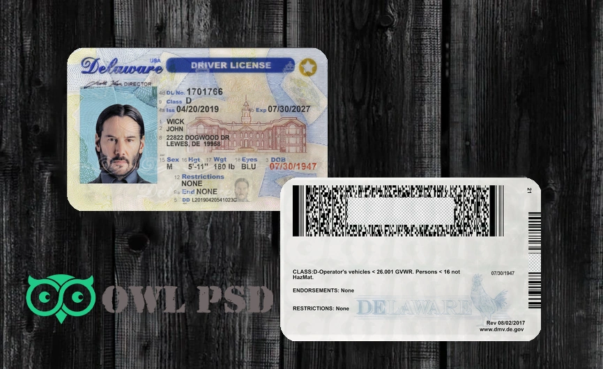 United States (DELAWARE) Driver License New Template