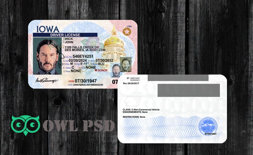 United States (IOWA) Driver License NEW Template
