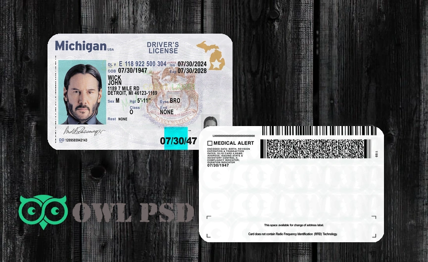United States (Michigan) Driver License New Template